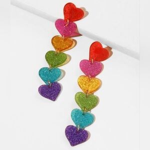Dangling Rainbow Heart Earrings